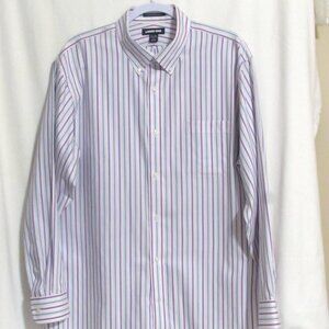 NEW Men's Lands in Purple & Aqua Striped 100% Cotton Button Down Shirt 17-34 XL